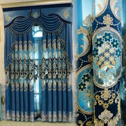 Rideau Style européen rideaux pour salon chambre lumière luxe creux broderie Tulles bleu marron personnalisation