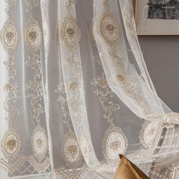 Rideau Style Européen Rideaux Pour Salon Chambre Fleur Personnaliser Baie Vitrée Blanc Brodé Tulle Fil Français De Luxe