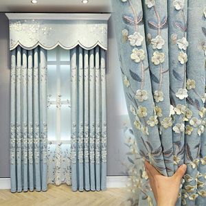 Gordijn Europese stijl gordijnen voor levende eetkamer slaapkamer in reliëf verse grijs blauw chenille valance