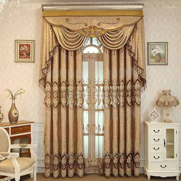 Rideau Style Européen Rideaux Pour Salon Salle À Manger Chambre Brun Chenille Tissu Creux Or Soie Broderie Personnalisation