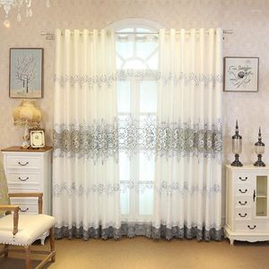 Gordijn Europese stijl grijze gordijnen met bloemen borduurwerk voor woonkamer slaapkamer raambehandeling luxe pure tule gordijnen