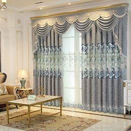 Rideau style européen gris creux brodé Chenille rideaux pour salon chambre Jacquard Semi-ombrage romantique élégant