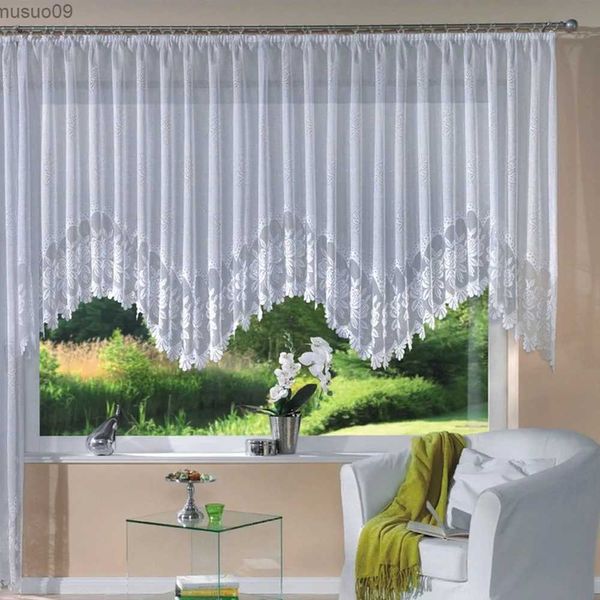 Rideau de style européen dentelle arche transparente rideaux en polyester blanc tricoté semi-ombrage de grande taille de cuisine de cuisine décoration de maison