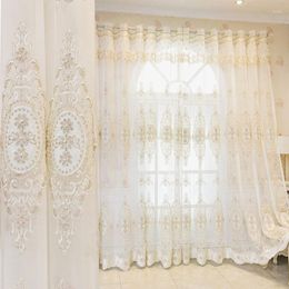 Gordijn Europese stijl Luxe parels geborduurde Tule Curtains for Living Room Frans chic bloemen borduurwerk pure gordijnen slaapkamer