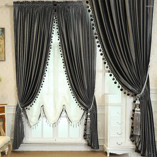 Rideau Style Européen De Luxe Rétro Rideaux Pour Salon Salle À Manger Ombrage Isolation Thermique Velours Tulle Cantonnière