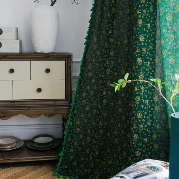 Cortina estilo europeo semi sombra ventana verde Navidad pequeña cocina cortinas dormitorio decoración