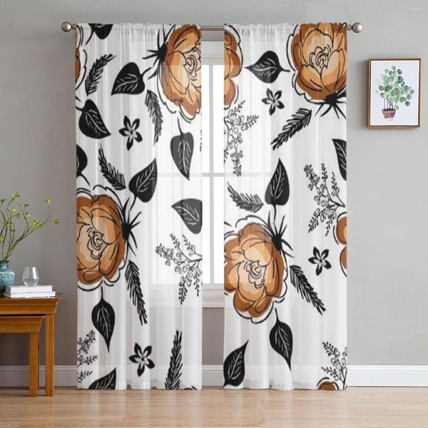 Rideau exotique dessiné à la main avec des fleurs tropicales Tulle rideaux pour salon cuisine fenêtre rideaux maison pure chambre