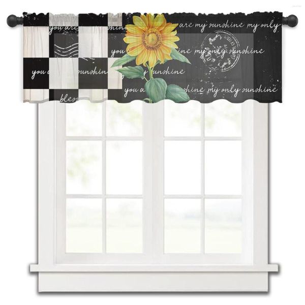 Rideau ferme tournesol noir Plaid cuisine petite fenêtre Tulle pure courte chambre salon décor à la maison Voile rideaux