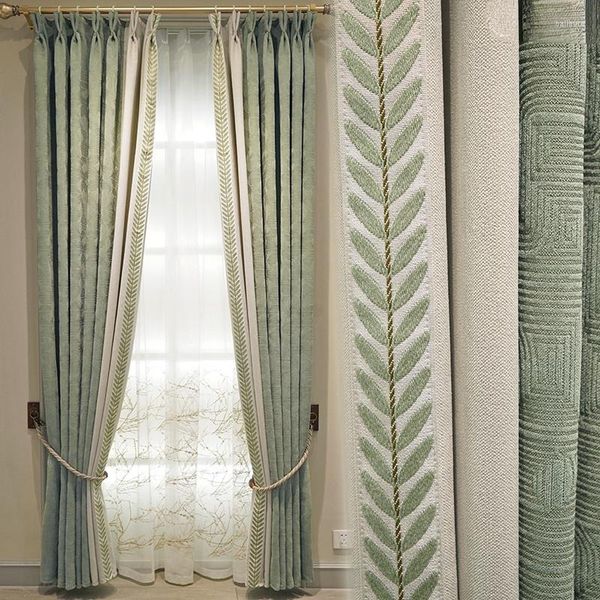 Rideau mode qualité luxe rideaux personnalisés pour salon Simple naturel et doux Chenille vert tissu occultant