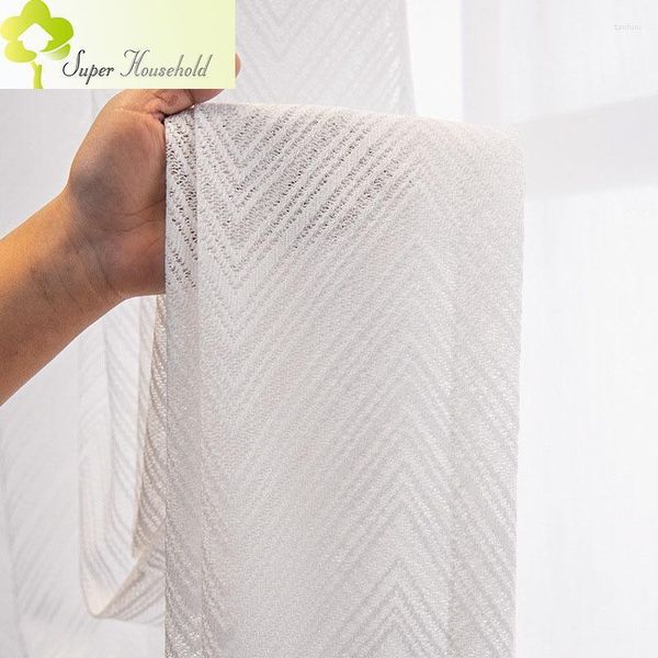 Rideau Fini Blanc Bande Vague Tulle Rideaux Pour Salon Chambre Jacquard Fenêtre Traitements Stores Sheer Cuisine Tissu