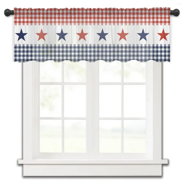 Rideau drapeau jour pentagramme rouge bleu chambre Voile fenêtre courte en mousseline de soie rideaux pour cuisine décor à la maison petits rideaux en Tulle