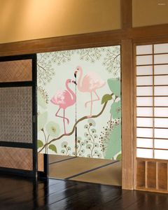 Rideau flamant rose fleur japonais porte cuisine porte rideaux décoratifs café Restaurant entrée Noren suspendu demi-rideau