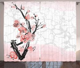 Rideaux à fleurs, fleurs de cerisier japonais, branche d'arbre Sakura, imprimé aquarelle Pastel doux, draperies de fenêtre pour salon et chambre à coucher