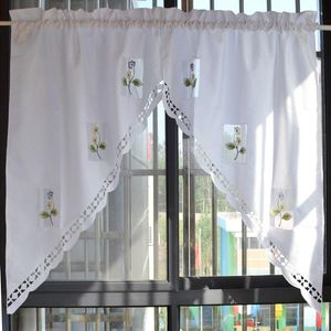 Cortina floral bordada romana curta translúcida saia de janela café meia cortina para a cozinha sala de estar casa cortinas painel