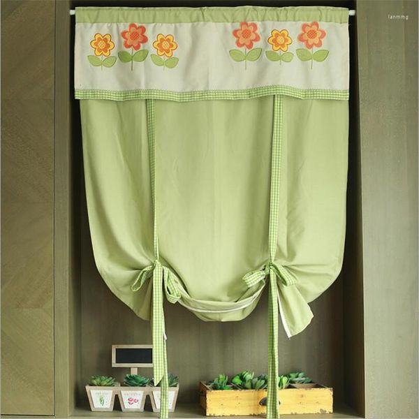 Cortina Floral bordado globo cenefa americano Retro algodón media cortina para cocina armario puerta pequeña ventana romana