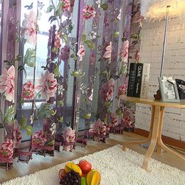 Rideau Floral en tissu Tulle transparent pour la maison, pour salon, chambre d'enfants, porte fenêtre de cuisine, Cortinas noires
