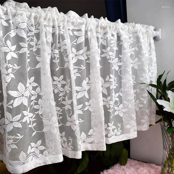 Cortina de encaje Floral transparente con bolsillo para cocina, Panel de nivel 1, tratamiento de ventana decorativo blanco para el hogar, dormitorio, boda, fiesta y cafetería