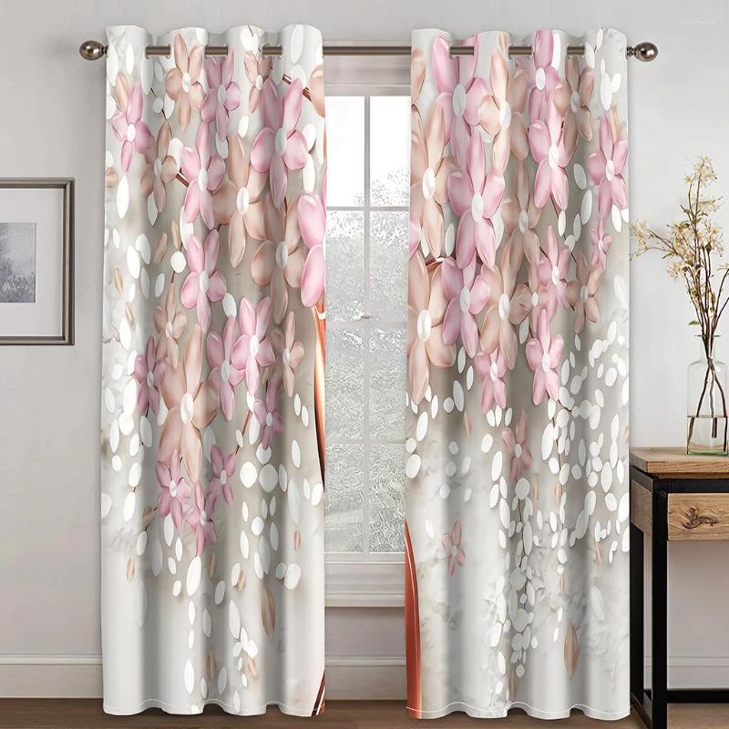 Gordijn Bloemen Roze Reliëf Bloemen Elegante Twee Gordijnen 2 Stuks Dun Drape Voor Woonkamer Slaapkamer Raamdecoratie