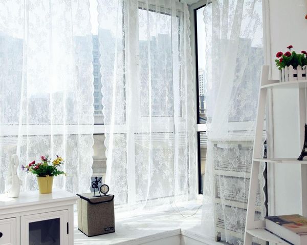 Cortina Floral de encaje blanco, cortinas transparentes para dormitorio, sala de estar, ventana, tul rosa, cortinas moradas, cenefa, dosel de tela, decoración de boda