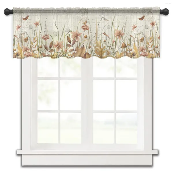 Rideau fleur papillons libellules feuilles petite cantonnière de fenêtre pure courte chambre décor à la maison rideaux de Voile