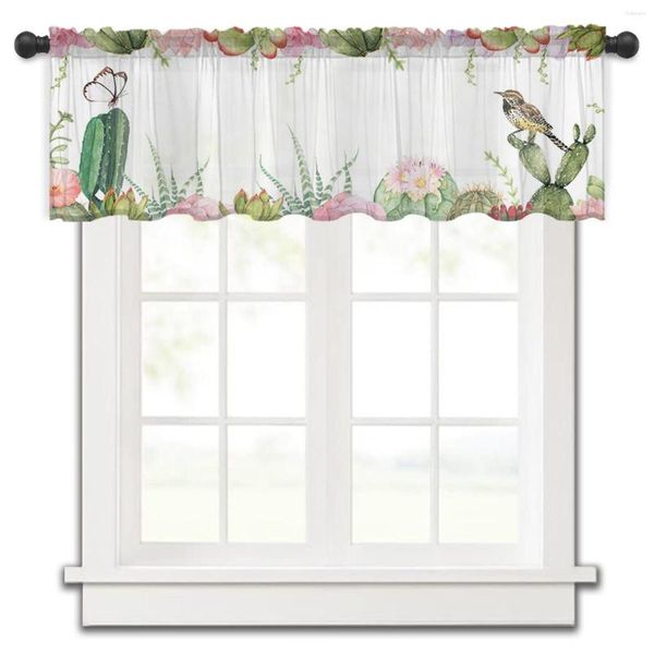 Rideau fleur papillon oiseau Cactus cuisine petite fenêtre Tulle transparent court chambre salon décor à la maison Voile rideaux