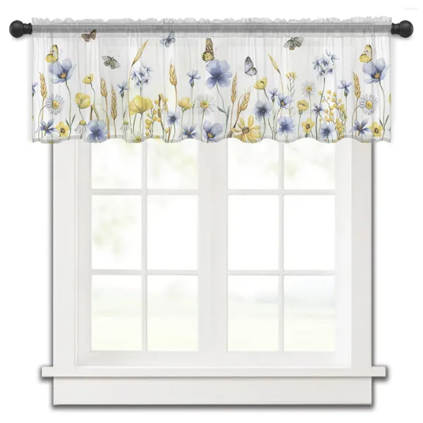 Rideau fleur papillon oreille de blé, petite cantonnière de fenêtre pure courte chambre à coucher, draperies en Voile de décoration de maison