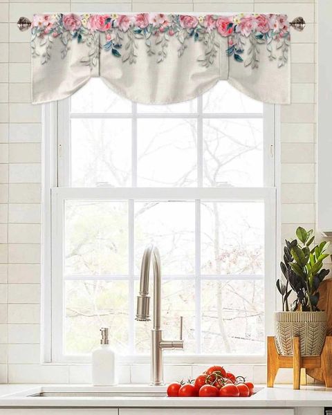 Rideau couleur fleur dessiné à la main, fenêtre, salon, armoire de cuisine, cantonnière à attacher, poche pour tringle