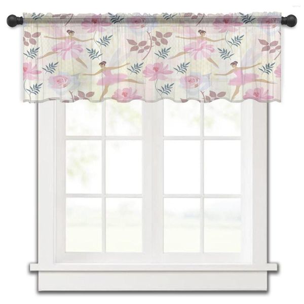 Tenda Ragazza di fiori che balla Cucina rosa Piccola finestra Tulle Breve camera da letto Soggiorno Decorazioni per la casa Tende in voile