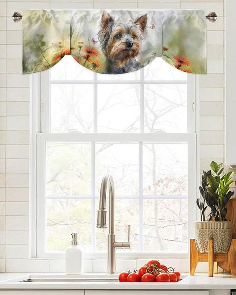 Rideau fleur chien aquarelle papillon fenêtre salon cuisine armoire cravate cantonnière tringle poche