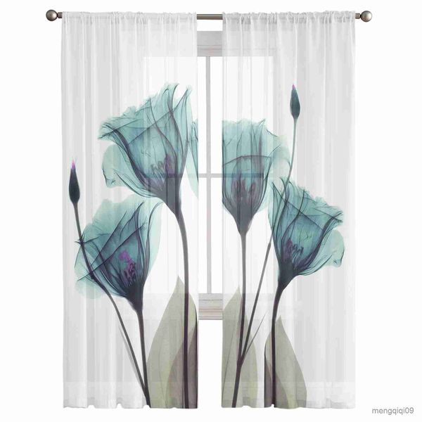 Rideau transparent à fleurs d'été, en Tulle imprimé, pour salon, fenêtre, luxe, décoration de balcon, maison