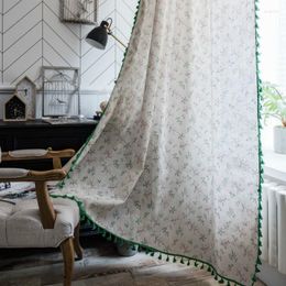 Gordijnbloemraam pure voor slaapkamer woonkamer linnen stoffen klaargemaakt afgewerkte gordijnen jaloezieën neigen green tassel decoreren