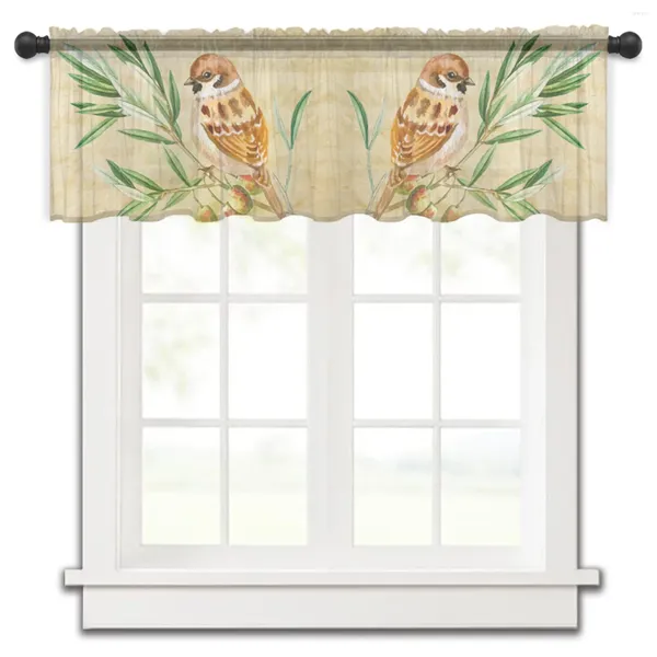 Rideaux à fleurs et oiseaux rétro, en Tulle pour fenêtre transparente courte, pour cuisine, chambre à coucher, décoration de maison, petits rideaux en Voile