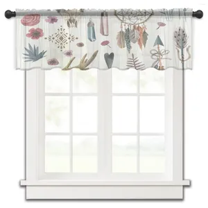 Gordijnbloemen veer Dream Catcher Short Sheer Window Tule Curtains for Kitchen Slaapkamer Home Decor Small Voile Drapes