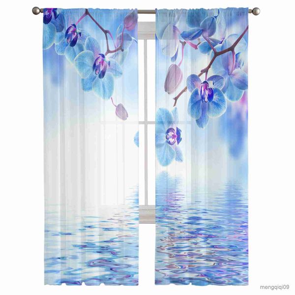 Rideaux en Tulle avec peinture de fleurs, magnifiques rideaux transparents pour chambre à coucher, décoration d'hôtel et de maison, pour salon, draperies imprimées en mousseline de soie