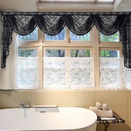 Cortina de encaje negro francés, cenefa corta para sala de estar, cascada con cuentas, tela transparente Floral, cabeza, dormitorio, fondo de cocina