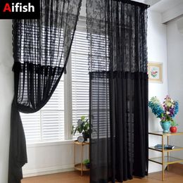 Rideau français noir dentelle Tulle rideaux transparents pour salon fenêtre épissage conception fleur lumière filtrage rideaux pour chambre balcon 231018
