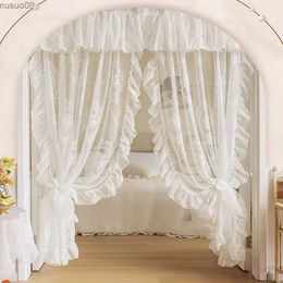 Rideau français élégant blanc broderie à volants Tulle Rideaux avec cantonnière pour filles chambre salon Rideaux transparents Rideaux Voilage