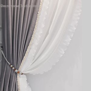 Rideaux Rideaux de luxe français pour salon, salle à manger romantique, fenêtres de chambre à coucher, velours gris, coutures à haute ombrage, dentelle, couleur unie 231019