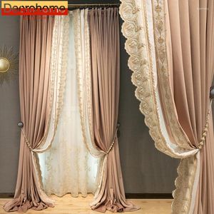 Gordijn Franse luxe roze geborduurde fluwelen gordijnen voor woonkamer slaapkamer villa venster op maat gemaakt scherm