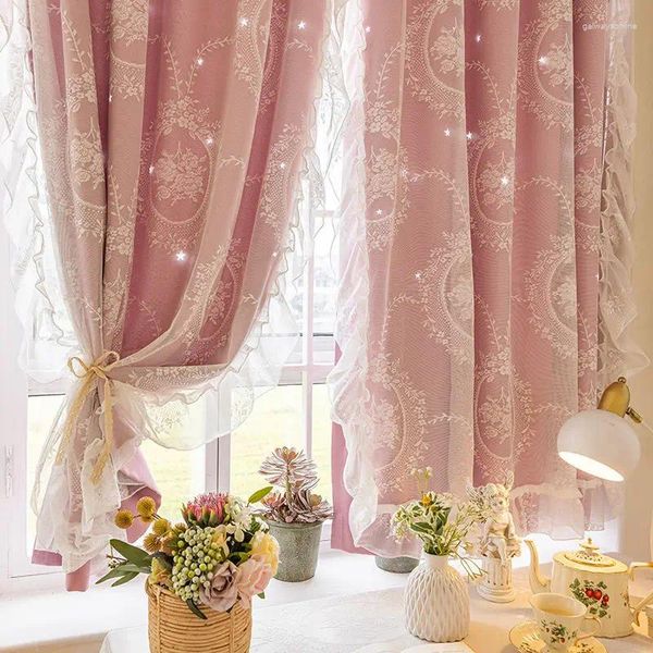 Rideau français Rococo Vintage, Double couche, à fleurs, pour salon, chambre à coucher, avec chaîne à volants