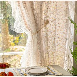 Gordijn Franse rustieke romantische ruches dubbele laag linnen bloemen pure tule gordijnen voor woonkamer balkon raam keuken gordijnen