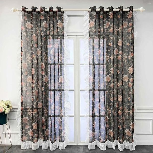 Rideau français vintage translucide voile rideaux de fleur motif de fleurs filtrage de la fenêtre de la fenêtre pour la chambre bolcony pure draperie