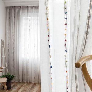 Rideau frais blanc Tulle rideaux nordique chambre français vague fenêtre fil balcon gaze ombre broderie rayé écran