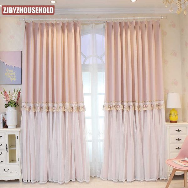 Cortina Full Blackout Dormitorio Aislamiento térmico Protector solar Simple Gancho moderno Little Girl Room Princess Style Cortinas 210712