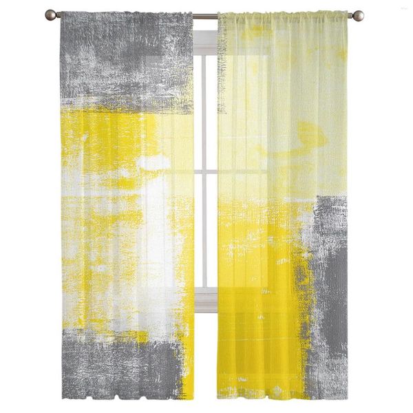 Rideau géométrique abstrait peinture à huile jaune rideaux en tulle pour chambre à la maison décor salon cuisine voile aveugle drapé