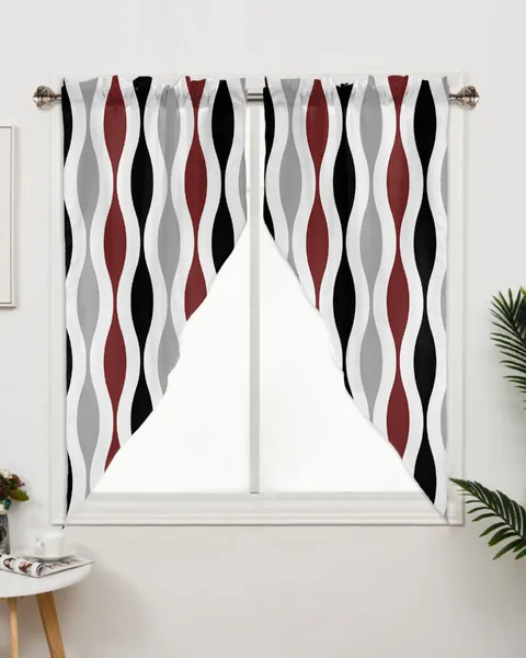 Cortina negro geométrico rojo gris estampado Medieval ventana tratamientos cortinas para sala de estar dormitorio decoración del hogar Triangular