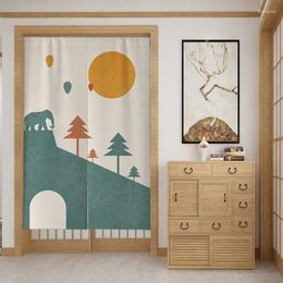 Cortina geométrica elefante bosque puerta partición Noren cortinas dormitorio baño cocina puerta japonesa media cortina decoración del hogar