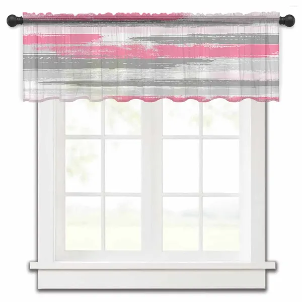 Rideau ligne géométrique pinceau rose gris cuisine rideaux Tulle transparent court salon décor à la maison Voile rideaux
