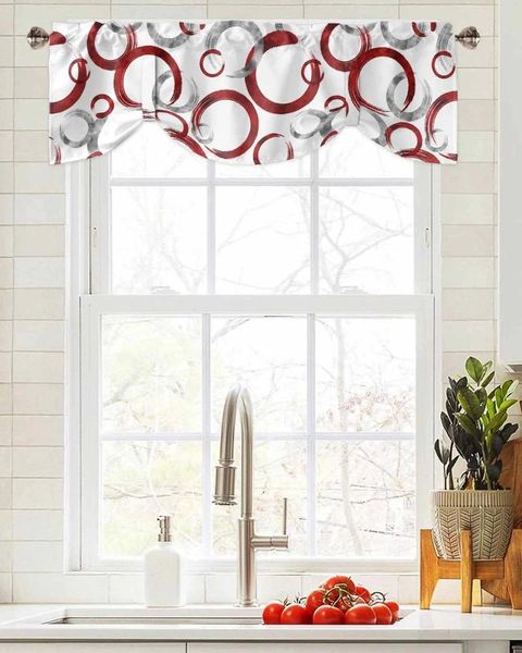 Rideau géométrique peinture cercles rouge fenêtre courte cantonnière à attacher réglable pour salon rideaux de cuisine