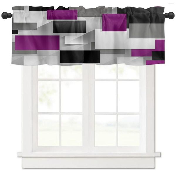 Rideau court géométrique violet gris noir, abstrait, pour cuisine, café, armoire à vin, fenêtre, petite garde-robe, décoration de maison